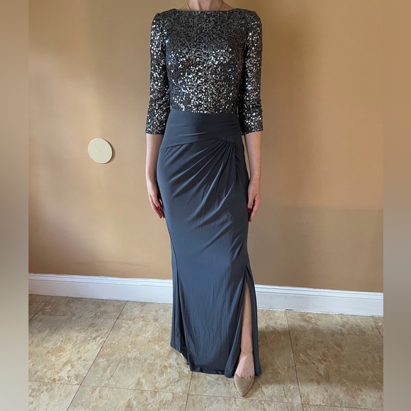 Elegant Ralph Lauren three-quarter sleeve sequin gray gown - Picture 2 of 3